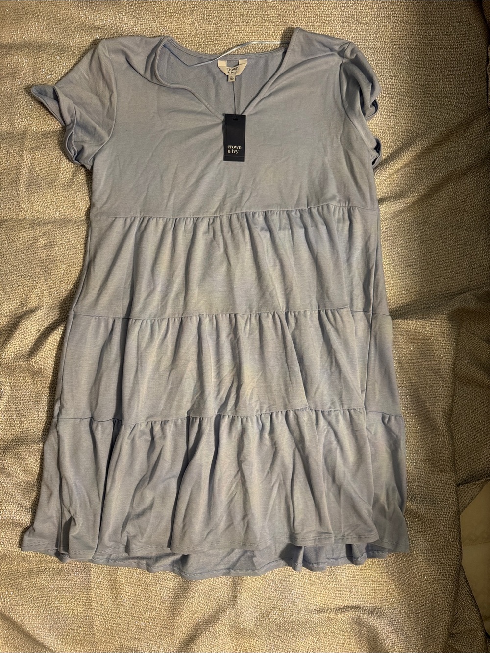 Crown and ivy Pale Blue Tiered Short Sleeve dress